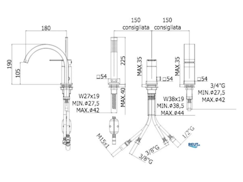 Paffoni Tango Vaňová batéria, 3-otvorová inštalácia, chróm TA040CR