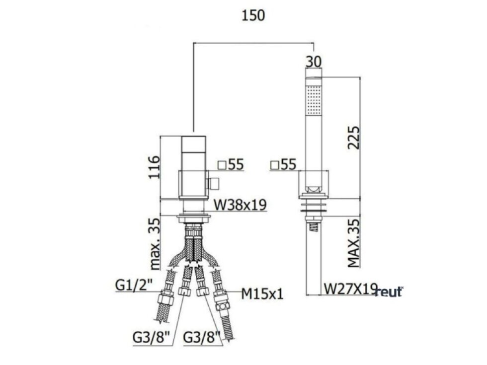 Paffoni Level Batéria na okraj vane, 2-otvorová inštalácia, nerezová LEC041ST