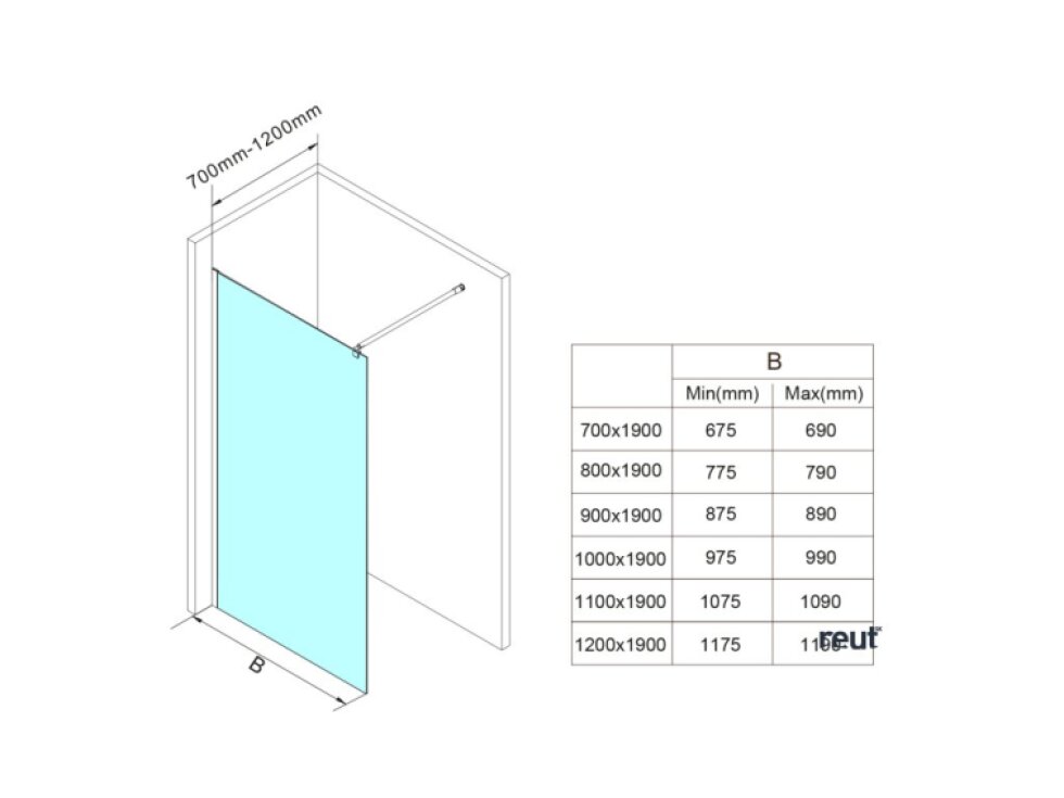 Aqualine WALK-IN stena na inštaláciu na múr so vzperou, jednodielna, 1200x1900mm, sklo číre WI121