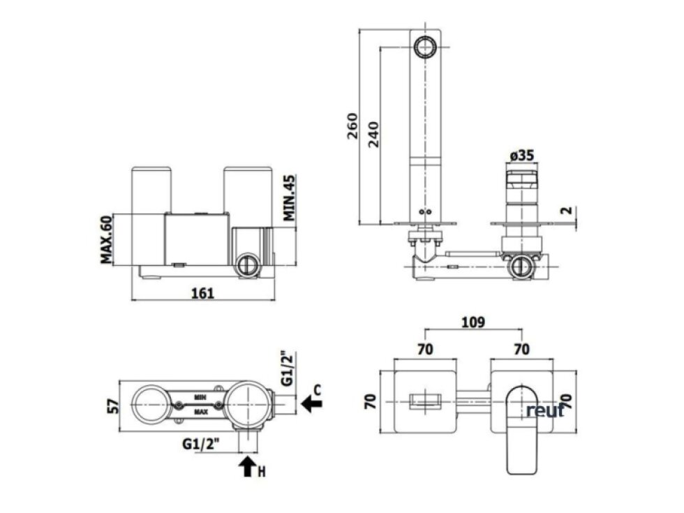 Paffoni Tilt Umývadlová batéria pod omietku s telesom, 2-otvorová inštalácia, nerezová TI106ST70
