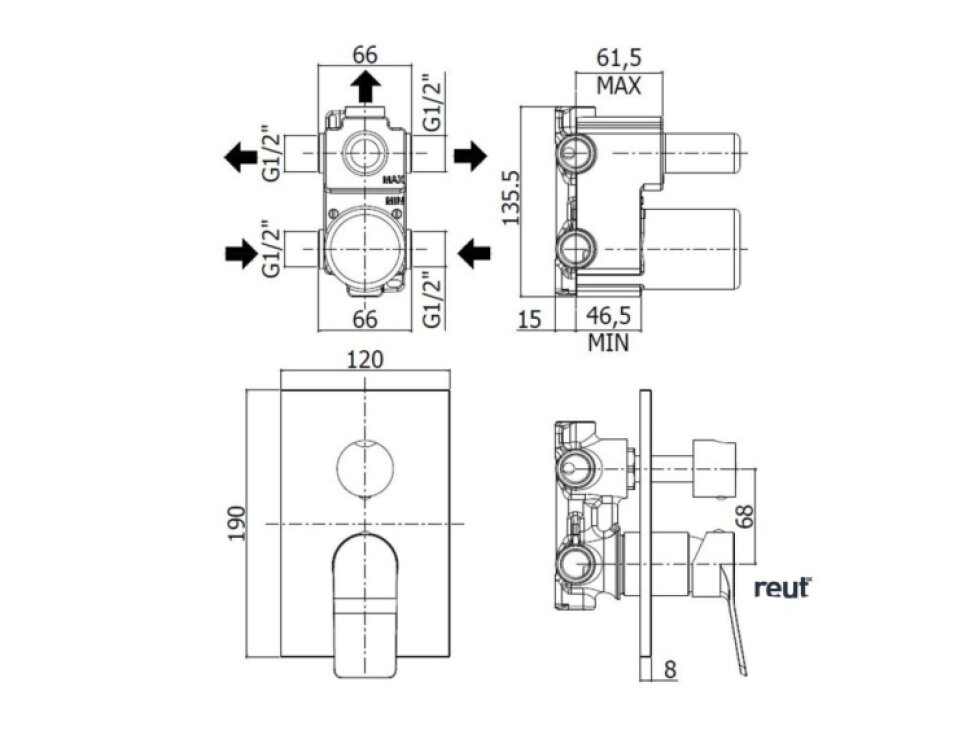 Paffoni Tilt Batéria pod omietku s telesom, na 3 spotrebiče, matná biela TI019BO/M