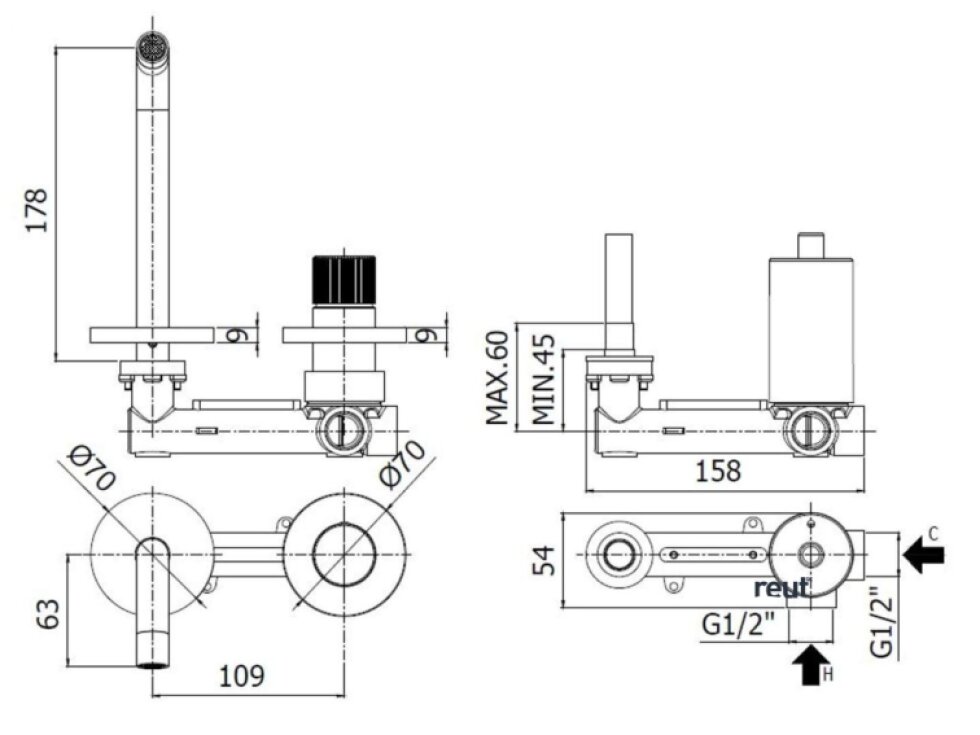 Paffoni Jo Umývadlová batéria pod omietku, s telesom, 2-otvorová inštalácia, matná čierna JO105NO70