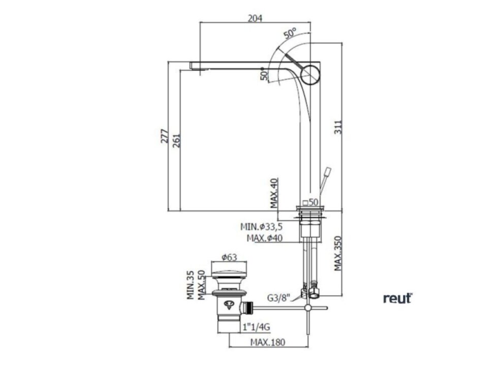 Paffoni Rock Umývadlová batéria s výpusťou, nerezová RO085ST