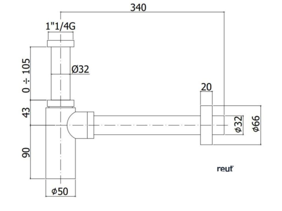 Paffoni Ringo West Umývadlový sifón 1 1/4, odpad 32 mm, matná čierna ZACC240NO