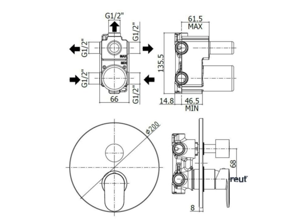Paffoni Candy Sprchová podomítková baterie s přepínačem, 3 vývody, chrom CA019CR