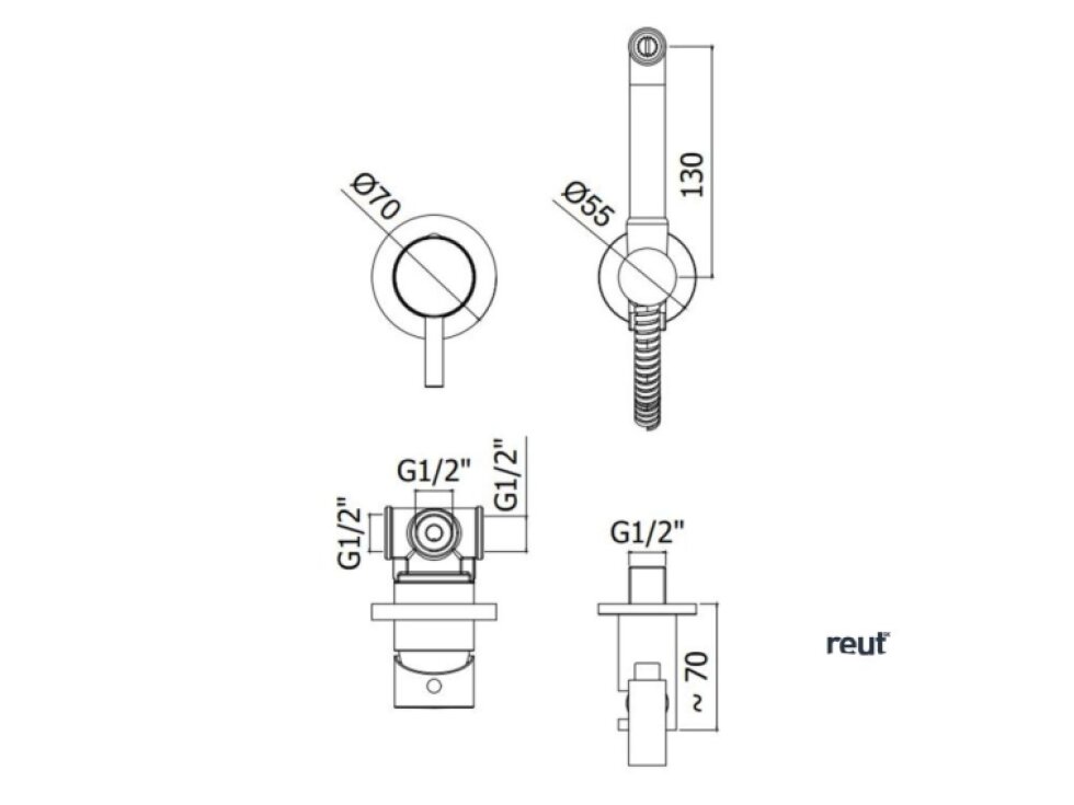 Paffoni Bidet Kit Bidetová batéria pod omietku, so spŕškou a telesom, zlatá KITDUP110HG