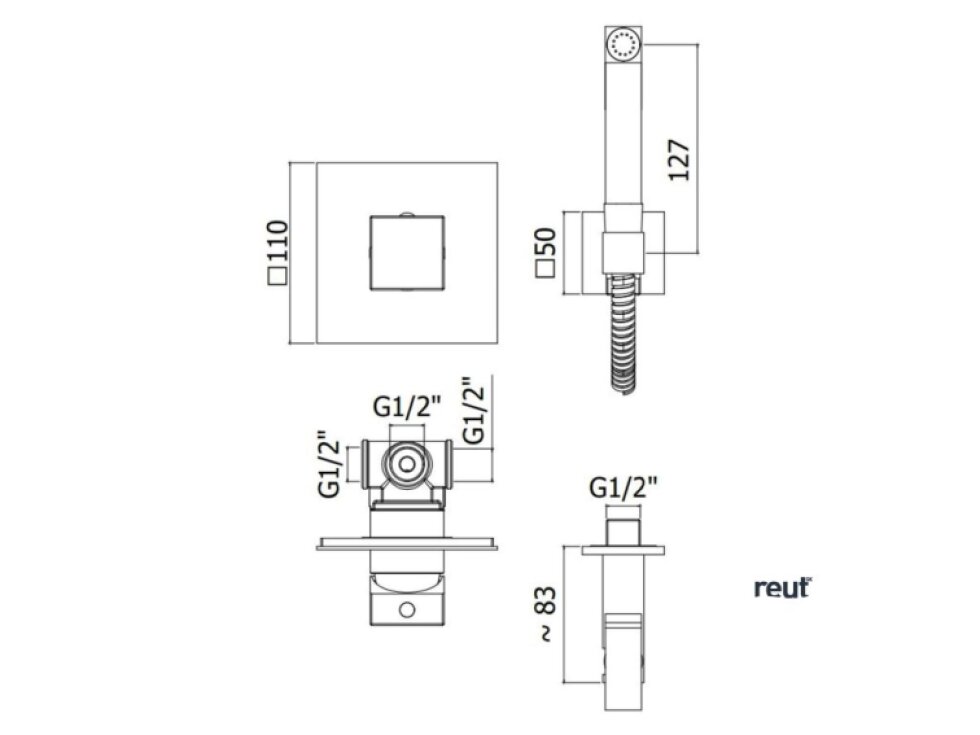 Paffoni Bidet Kit Bidetová batéria pod omietku, so spŕškou a telesom, matná čierna KITDUP112NO