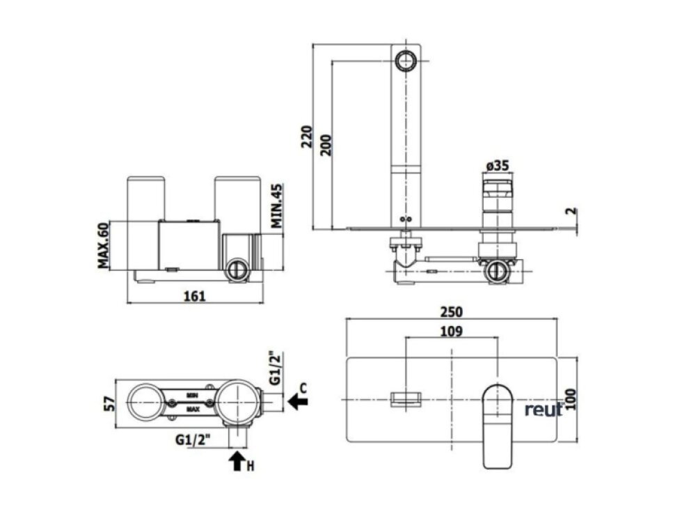 Paffoni Tilt Umývadlová batéria pod omietku s telesom, chróm TI105CR
