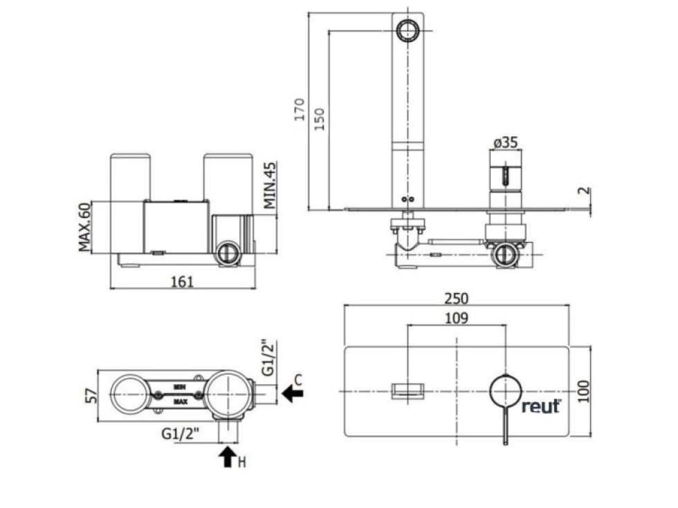 Paffoni Rock Umývadlová batéria pod omietku s telesom, nerezová RO104ST