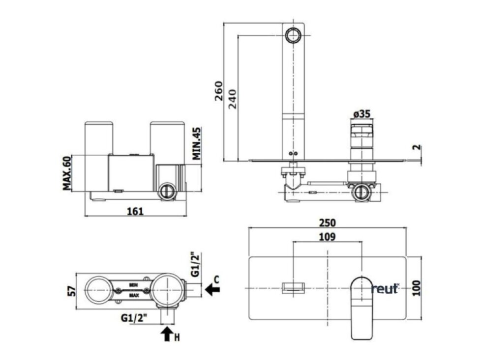 Paffoni Tilt Umývadlová batéria pod omietku s telesom, chróm TI106CR