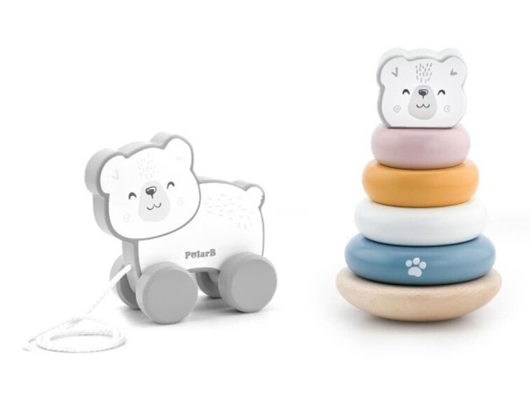 Dřevěná tahačka a pyramida lední medvěd