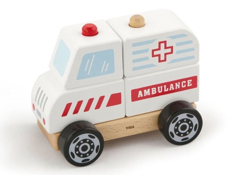 Dřevěná skládačka - sanitka