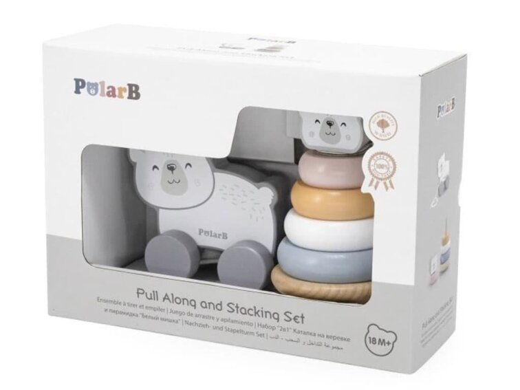 Dřevěná tahačka a pyramida lední medvěd