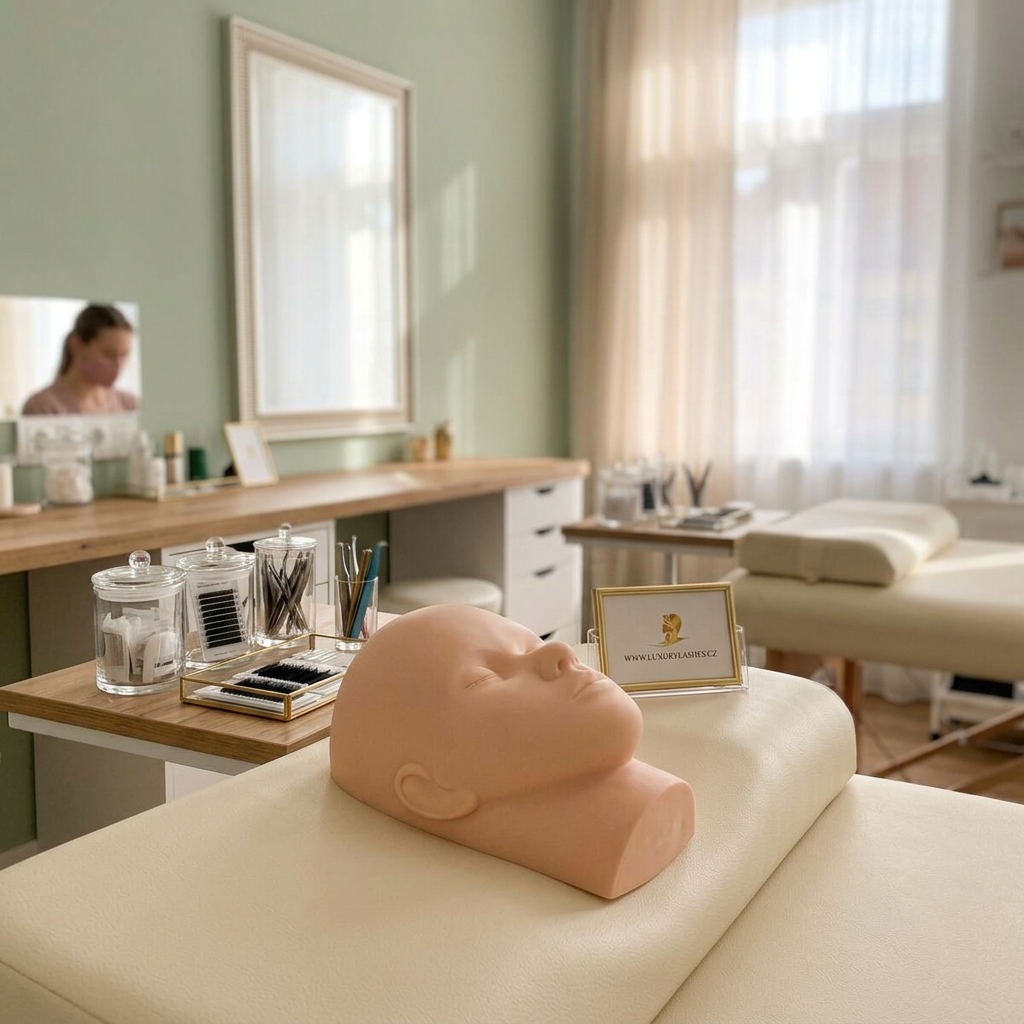 Cvičná hlava na trénink prodlužování řas
