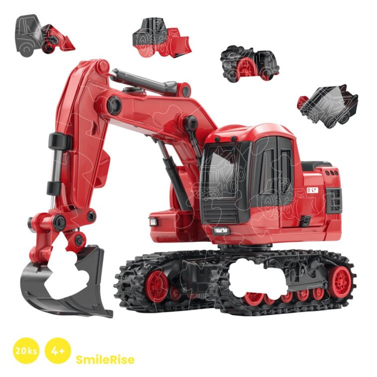 Červený báger - SmileRise (20 ks) - Drevené puzzle