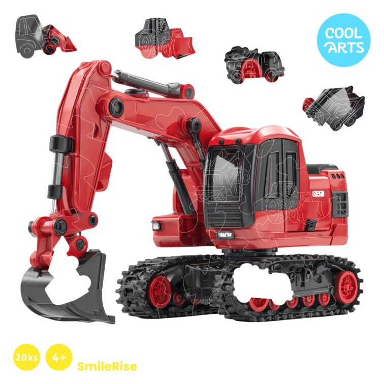 Červený báger - SmileRise (20 ks) - Drevené puzzle