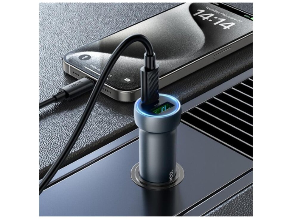 Hoco Z54 Bloom PD30W a QC3.0 dvojportová autonabíjačka s USB na Type-C káblom (metalická sivá)