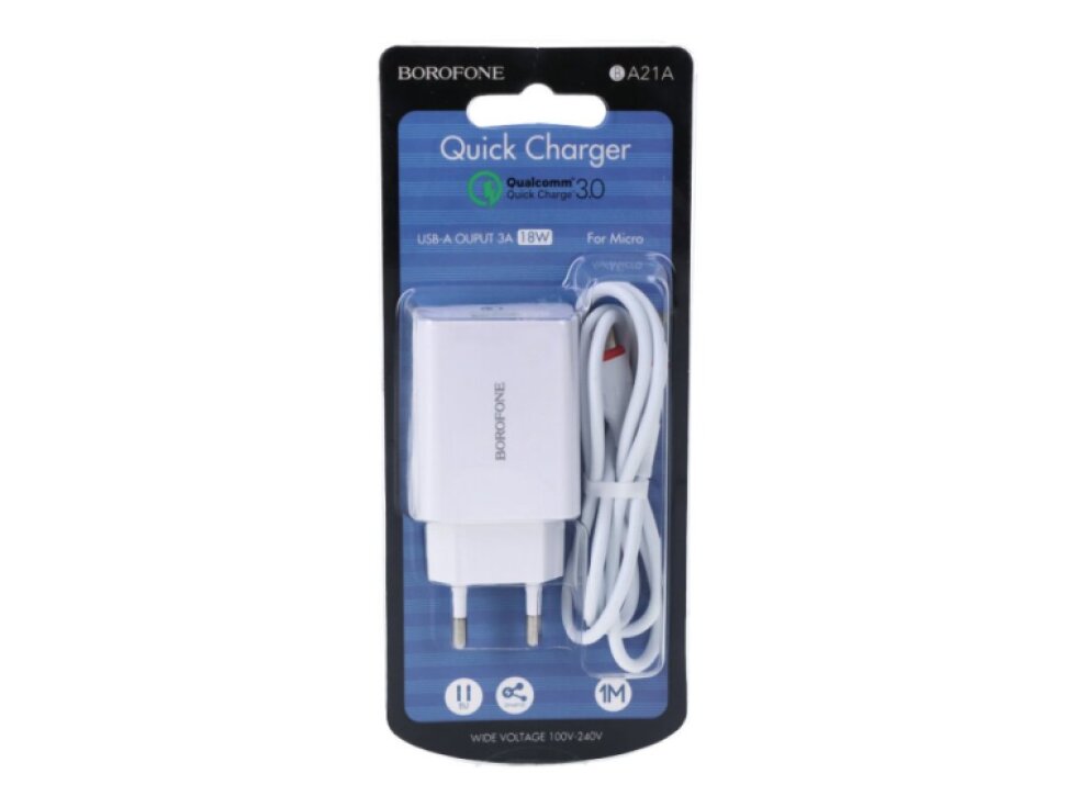 BOROFONE 18W BA21A USB QC3.0 rýchlonabíjačka + micronabíjací kábel BX17 biela farba