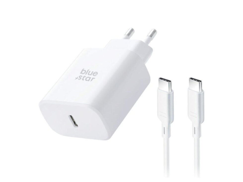 BLUE STAR Cestovná nabíjačka USB C QC4.0 PD 3A 25W + kábel USB C / USB C TFB-TC-25WPD čierna farba