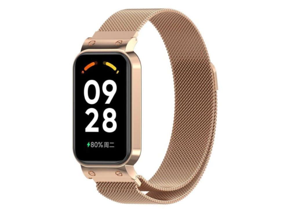 Milánsky magnetický remienok na hodinky z kovovej ocele + rám hodiniek pre Xiaomi Mi Band 8 Active ružovo zlatá farba