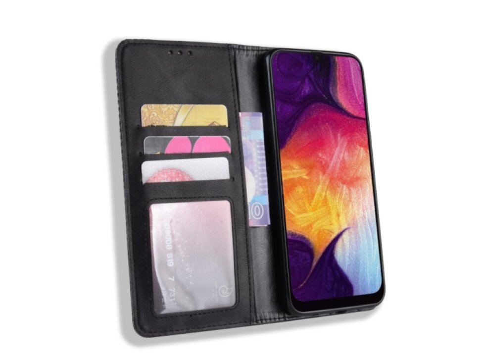Knižkové puzdro Samsung Galaxy A50 Retro čierna farba