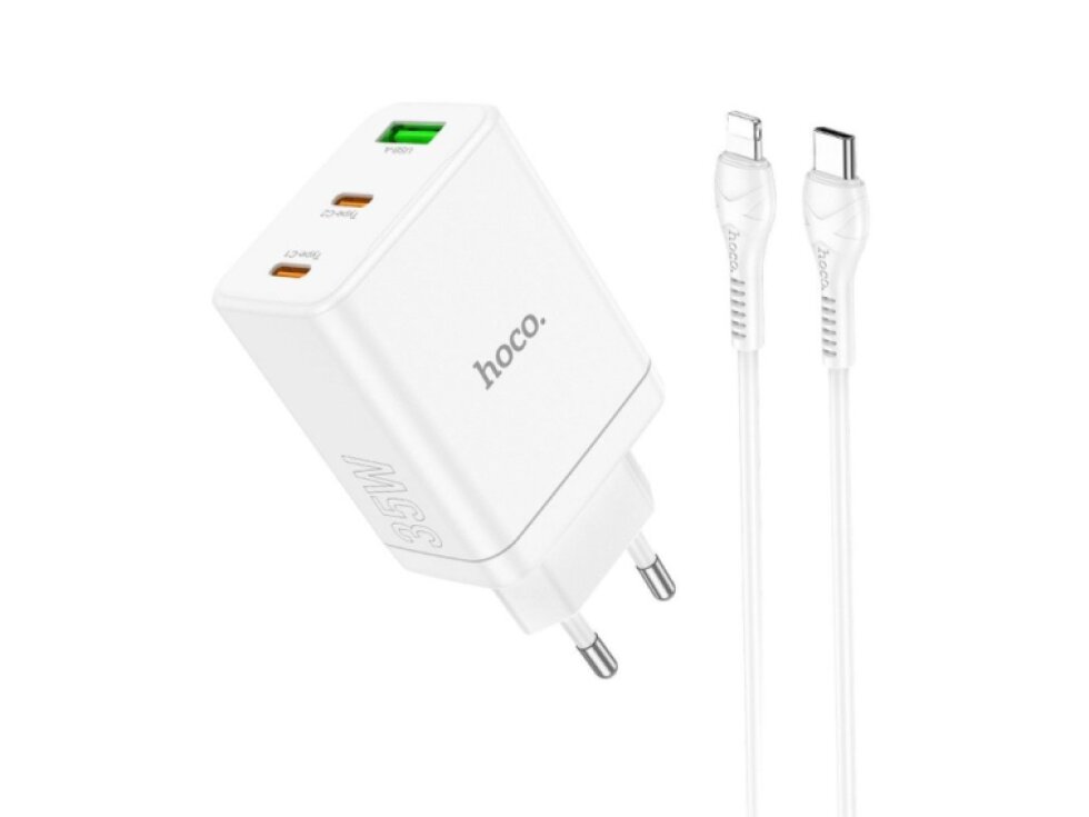 HOCO Nabíjačka 2x Type C/ USB A/ Lightning PD QC3.0 /3A /35W /N33 /biela farba