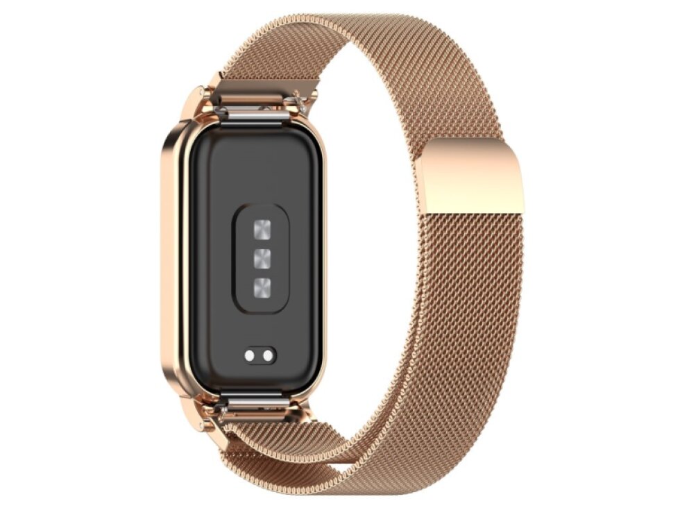 Milánsky magnetický remienok na hodinky z kovovej ocele + rám hodiniek pre Xiaomi Mi Band 8 Active ružovo zlatá farba