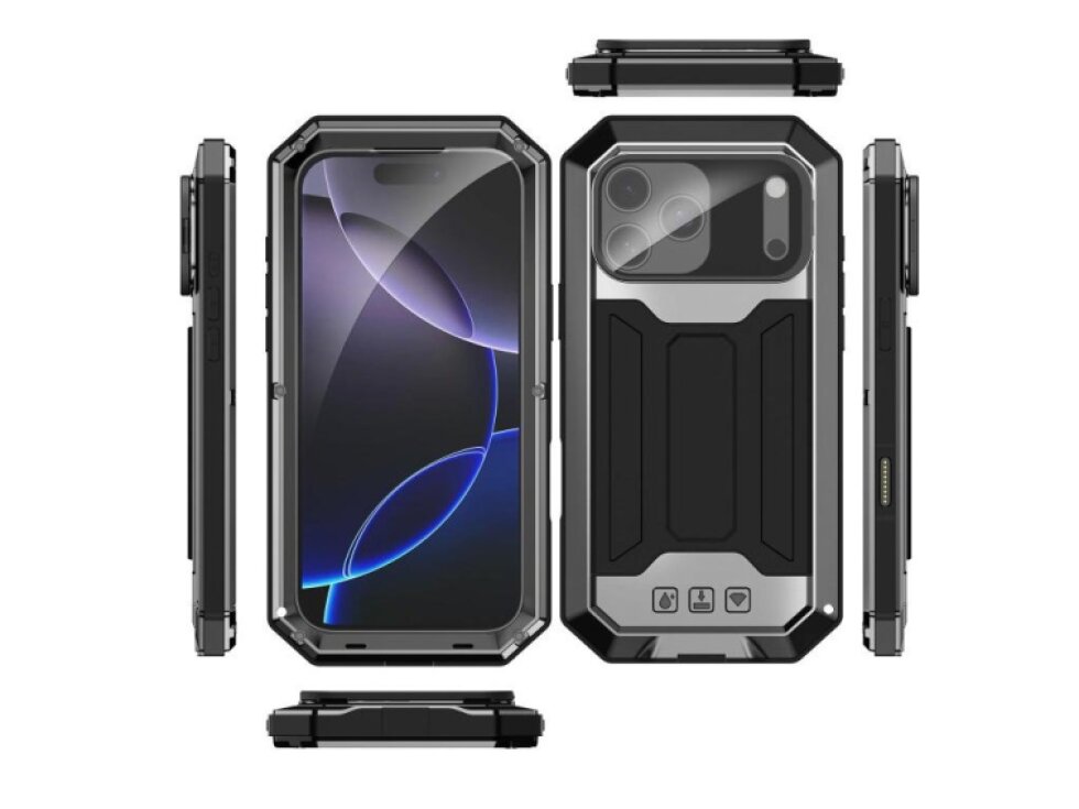 R-JUST Kryt iPhone 18 Max – IP54, posuvný kryt fotoaparátu, čierny