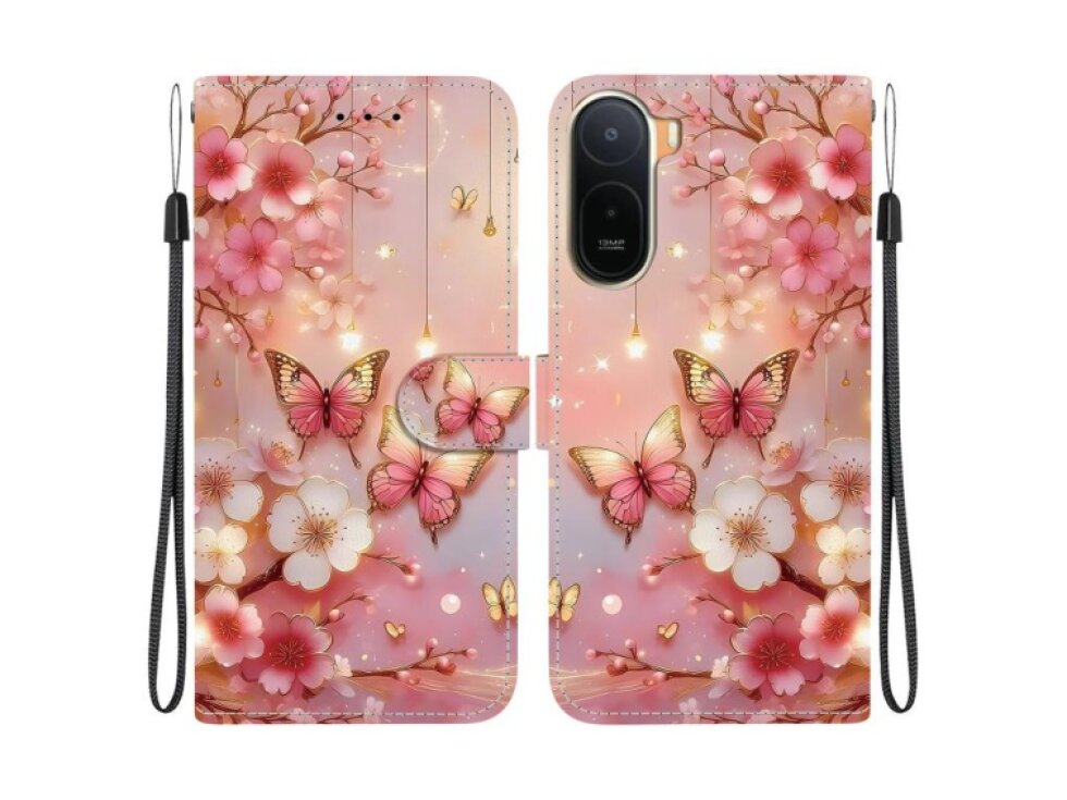 Knižkové puzdro Redmi A7 Pro 4G-5G / Poco C85x 5G 171 mm ružové s motívom motýla