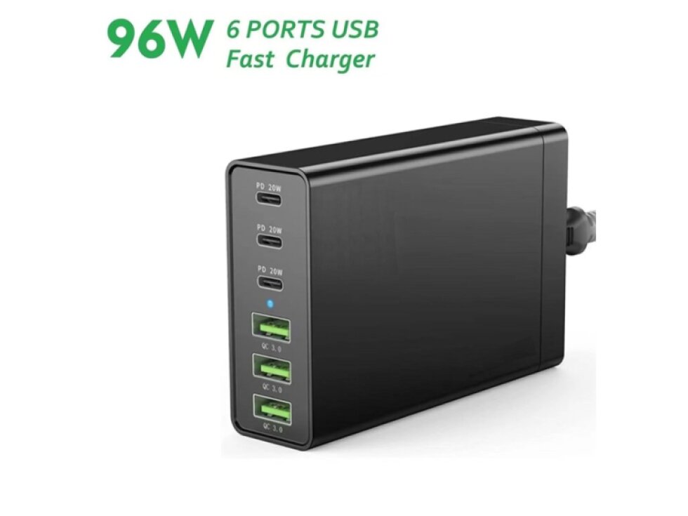 Multifunkčná nabíjačka pre mobil / tablet 96W PD20W x 3 + QC3.0 USB x 3