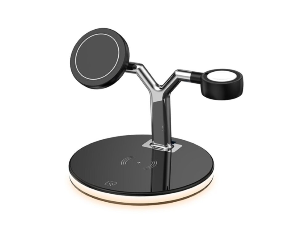 3 in 1 Bezdrôtová nabíjačka pre telefóny a hodinky Apple , slúchadlá AirPods 1 / 2 / Pro s farebným LED svetlom čierna farba 25W