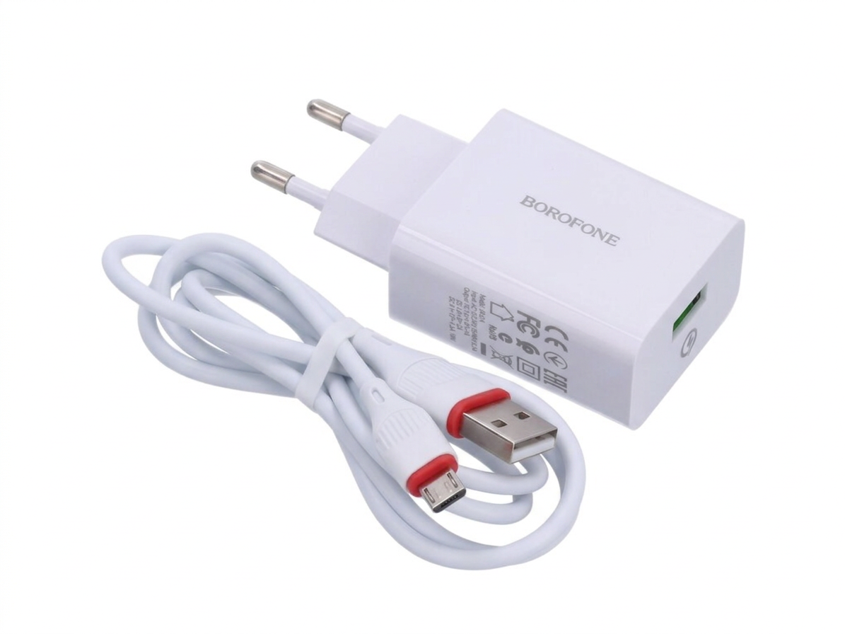 BOROFONE 18W BA21A USB QC3.0 rýchlonabíjačka + micronabíjací kábel BX17 biela farba