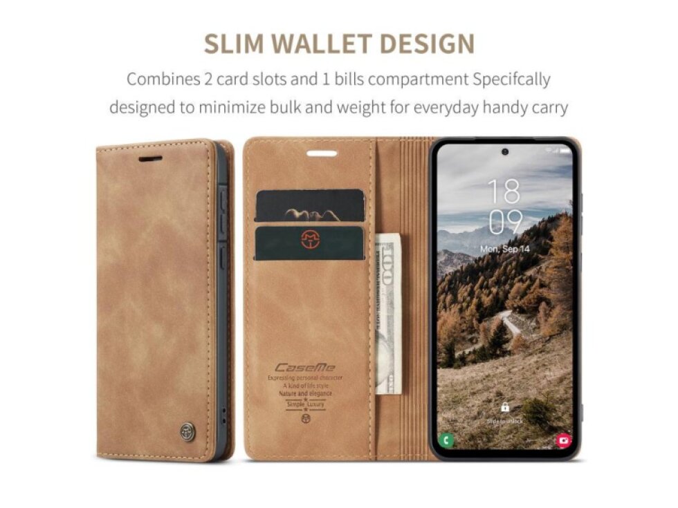 Knižkové puzdro Samsung Galaxy A57 5G CaseMe hnedé