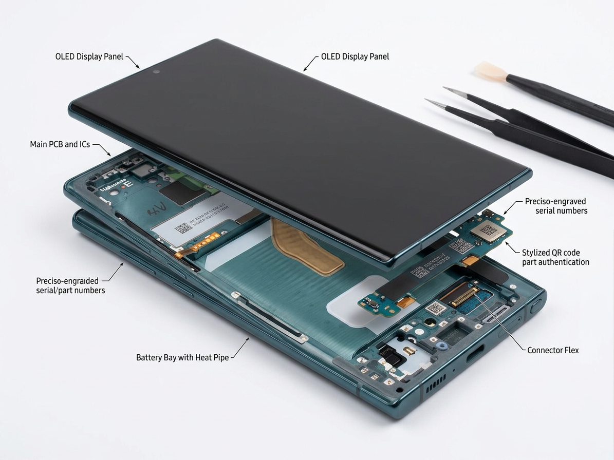 LCD Displej + Dotykové sklo + Rám Samsung Galaxy S22 Ultra zelená farba - Originál Service Pack