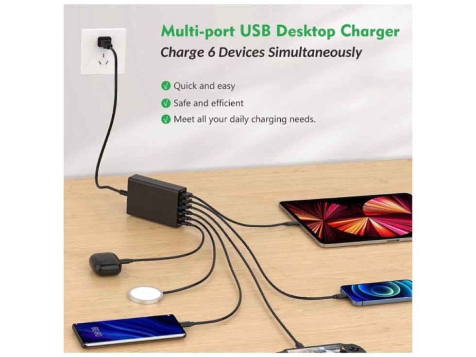 Multifunkčná nabíjačka pre mobil / tablet 96W PD20W x 3 + QC3.0 USB x 3
