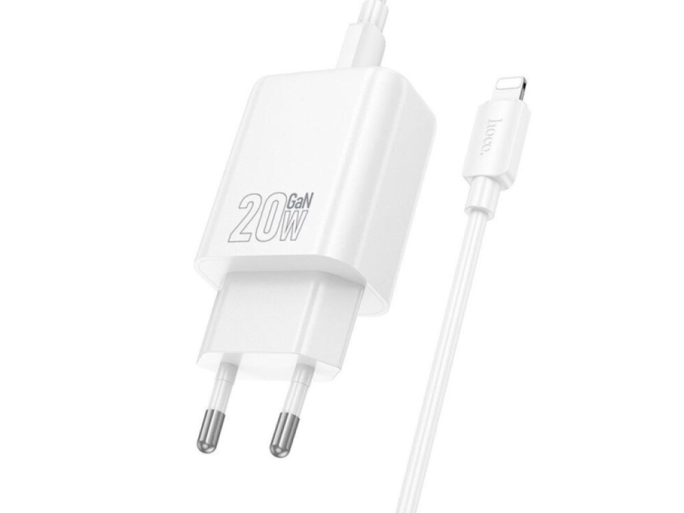 Rýchla sieťová nabíjačka Hoco N61 (20W) s káblom USB-C na Lightning – Biela