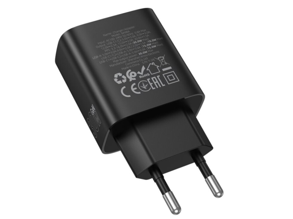 BOROFONE BA98A 30W nabíjačka 2× USB-C + USB EU čierna