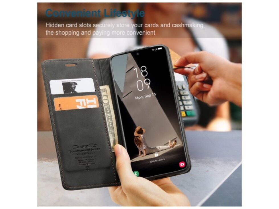 Knižkové puzdro Samsung Galaxy S21 FE 5G CaseMe čierna farba