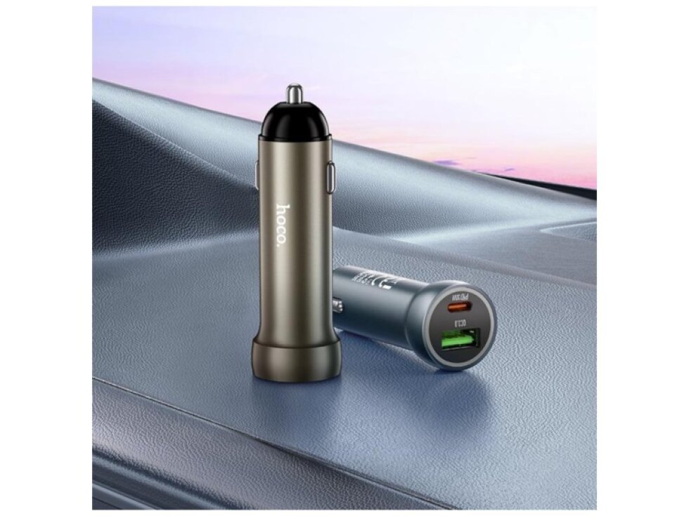 Hoco Z54 Bloom PD30W a QC3.0 dvojportová autonabíjačka s USB na Type-C káblom (metalická sivá)