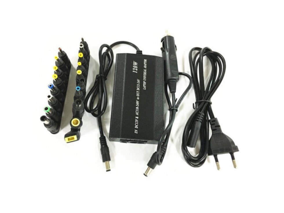 120W 12-24V nastaviteľná univerzálna nabíjačka na notebook do auta s 18 voliteľnými adaptérmi + EU Adaptér