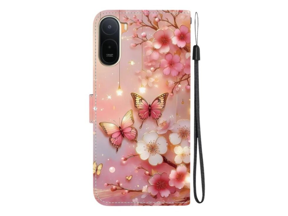 Knižkové puzdro Redmi A7 Pro 4G-5G / Poco C85x 5G 171 mm ružové s motívom motýla