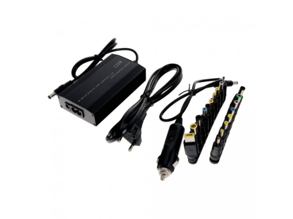 120W 12-24V nastaviteľná univerzálna nabíjačka na notebook do auta s 18 voliteľnými adaptérmi + EU Adaptér