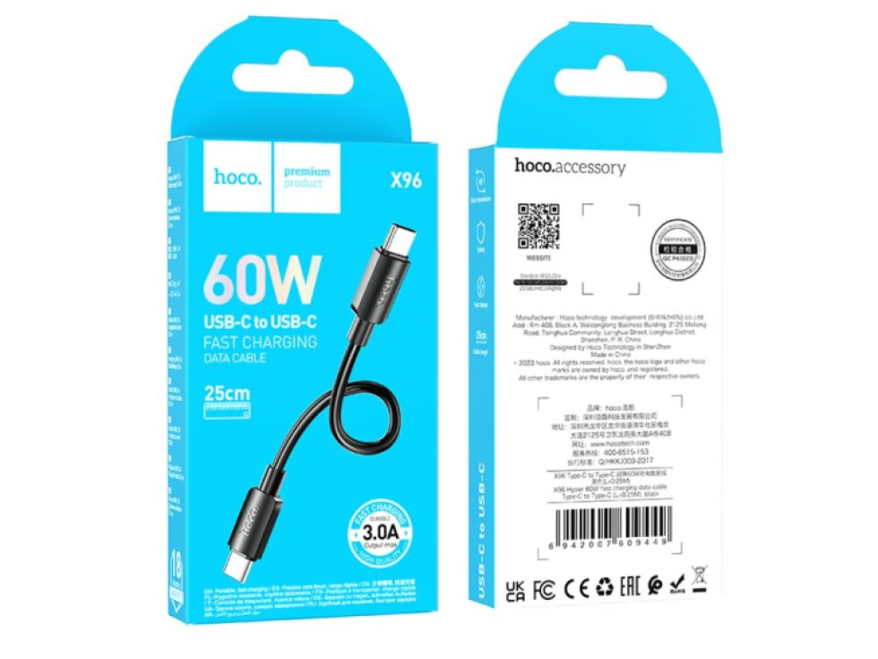 HOCO X96 Dátový kábel typ-C na typ-C /60W/ 0,25 čierna farba