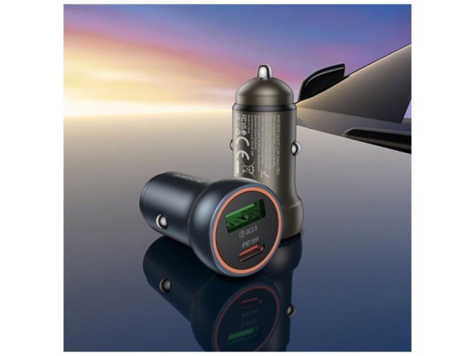 HOCO PD30W Type-C a QC3.0 USB nabíjačka do auta s 1m káblom Type-C