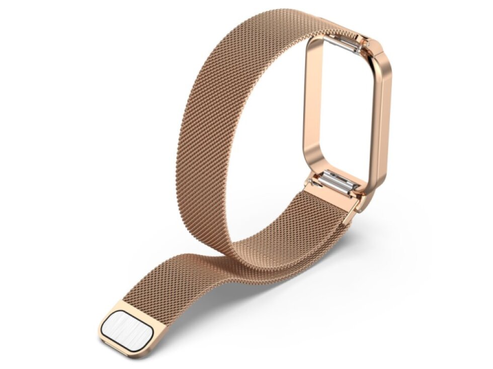 Milánsky magnetický remienok na hodinky z kovovej ocele + rám hodiniek pre Xiaomi Mi Band 8 Active ružovo zlatá farba