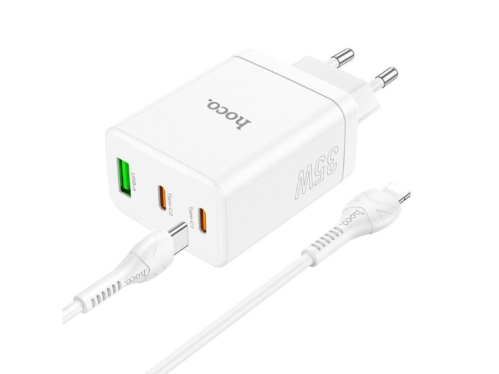 HOCO Nabíjačka 2x Type C/ USB A/ Lightning PD QC3.0 /3A /35W /N33 /biela farba