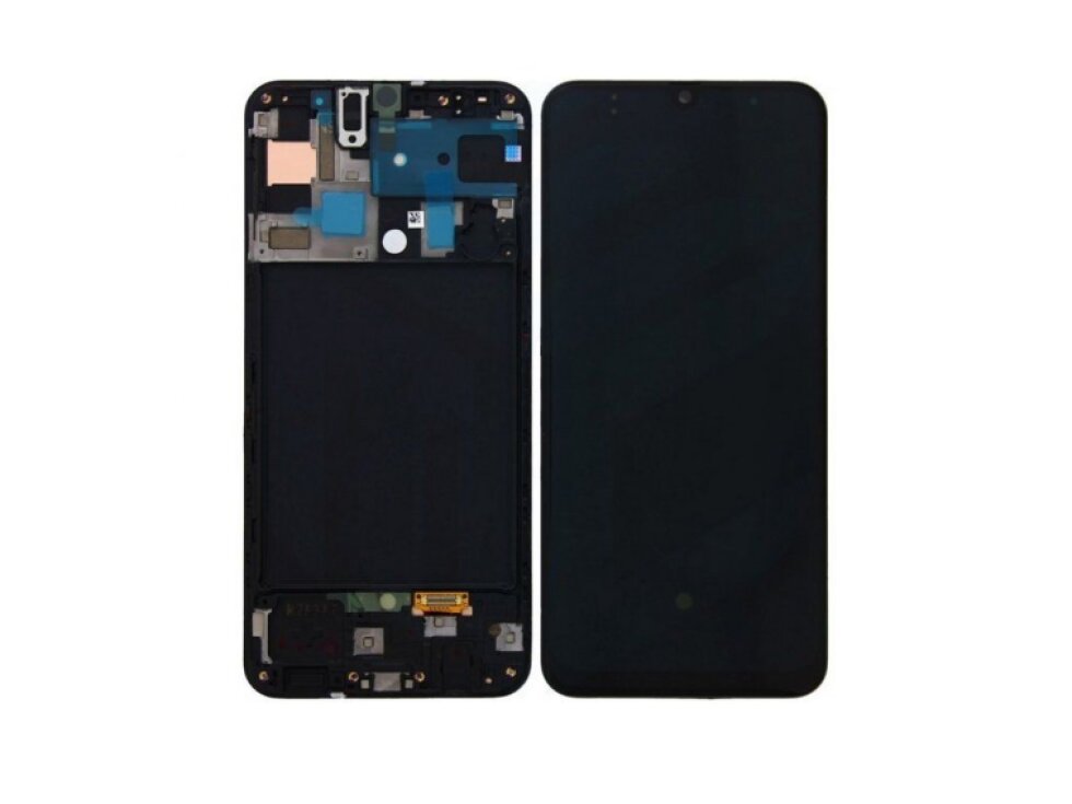 Originálny LCD Displej + Dotykové sklo + Rám pre Samsung Galaxy A50 (A505) – Čierny (Service Pack)