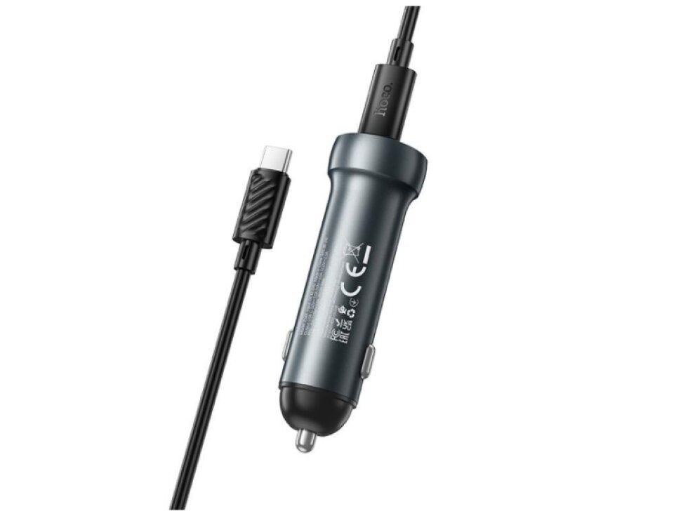 Hoco Z54 Bloom PD30W a QC3.0 dvojportová autonabíjačka s USB na Type-C káblom (metalická sivá)