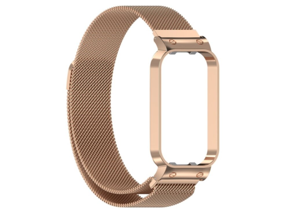 Milánsky magnetický remienok na hodinky z kovovej ocele + rám hodiniek pre Xiaomi Mi Band 8 Active ružovo zlatá farba