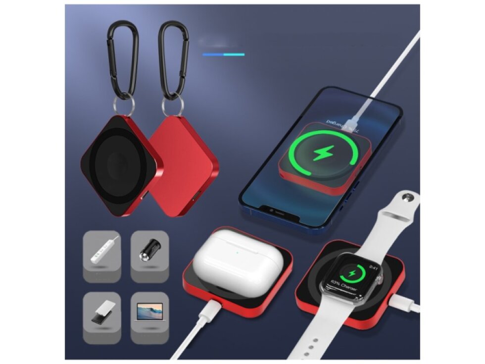 15W 3v1 Bezdrôtová nabíjačka pre mobilné telefóny a Airpods strieborná